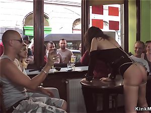 mistress made babe gang-fuck in public bar